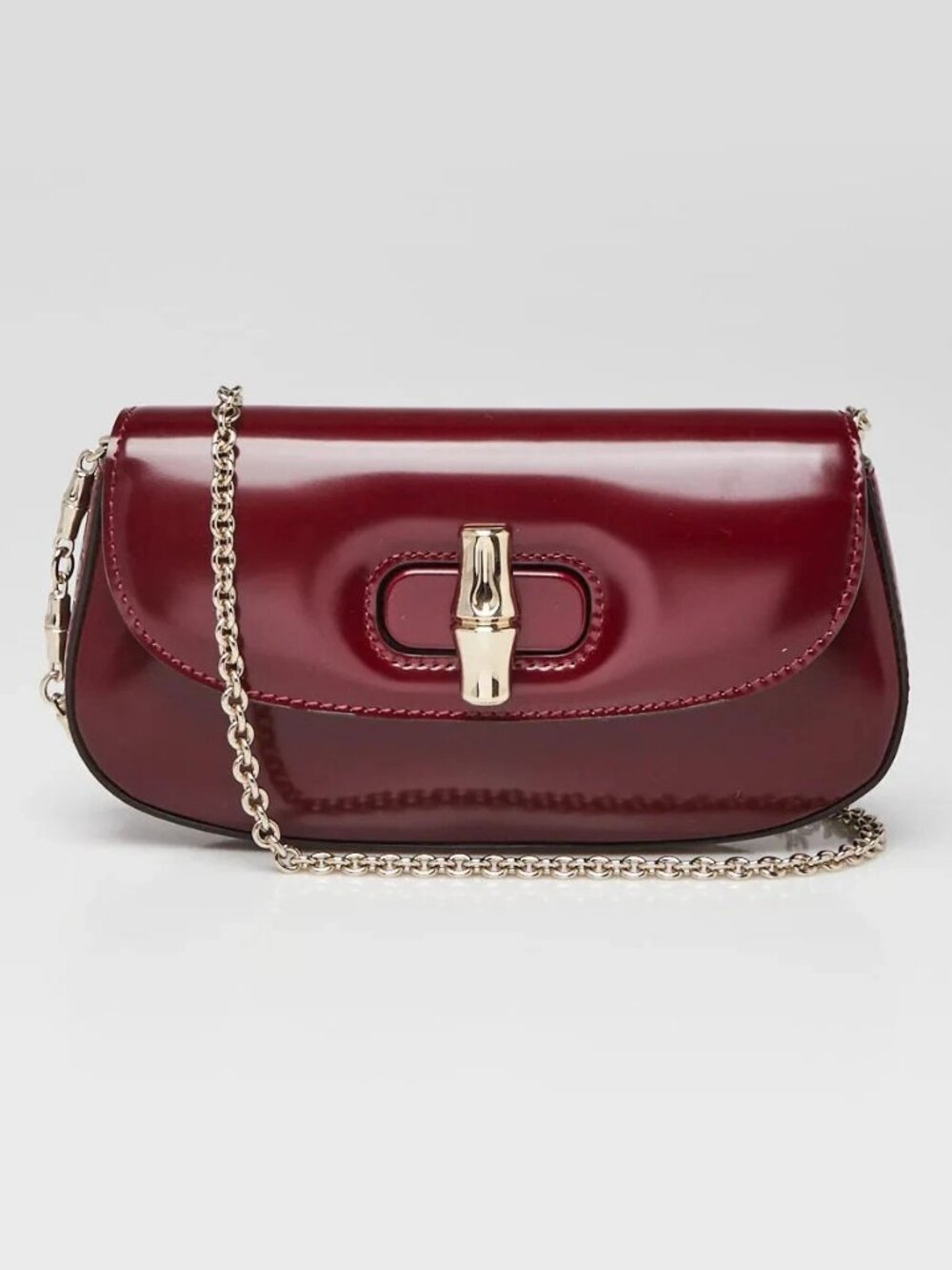 Gucci Dark Red Smooth Leather Mini Bamboo Night Shoulder Bag